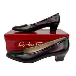 Salvatore Ferragamo Brown Calf Leather Lizard Pumps Shoes Womens Sz 8 AAAA VTG